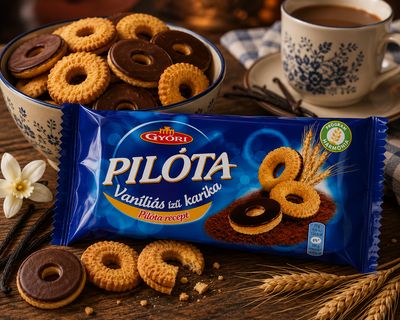 Győri Pilóta vanilla flavoured biscuit rings with chocolate 150 g