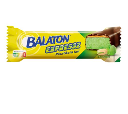 Balaton Express dark chocolate coated bar with pistachio flavour and caramel 35 g