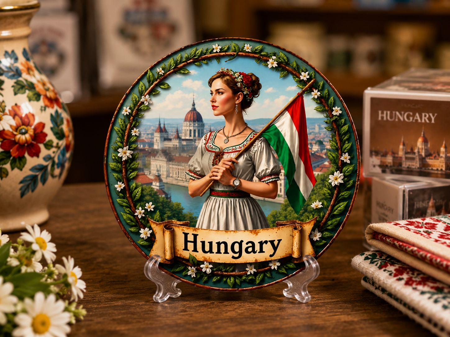 Hungarian souvenir fridge magnet with Budapest skyline