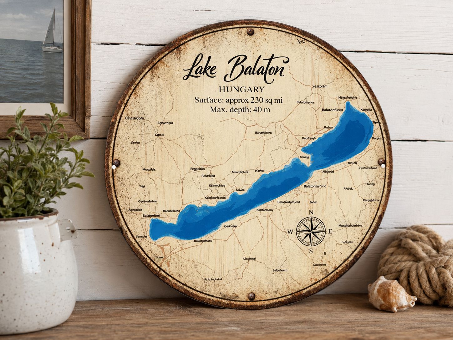 Vintage Lake Balaton map metal sign