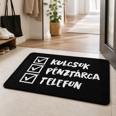 Doormat with Hungarian text “Keys Wallet Phone”