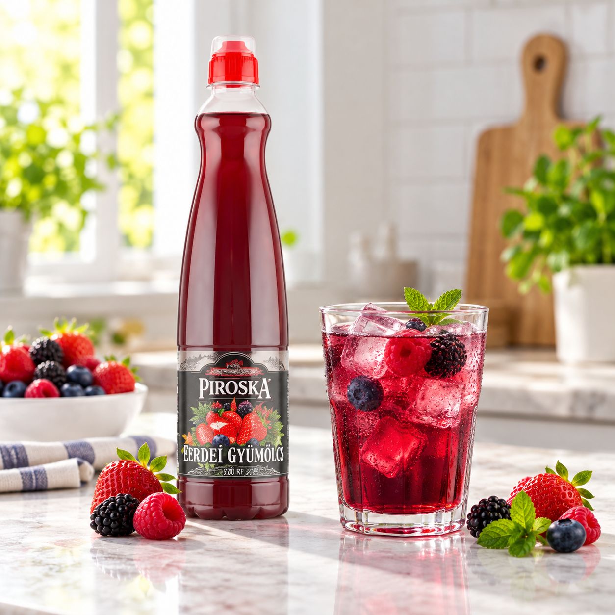 Piroska Wild Berry Flavoured Fruit Syrup with Black Carrot Juice, Sugar and Sweeteners 700 ml