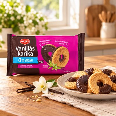 Detki Vanilla Ring Biscuits Half-Dipped in Cocoa Coating, No Added Sugar 150 g