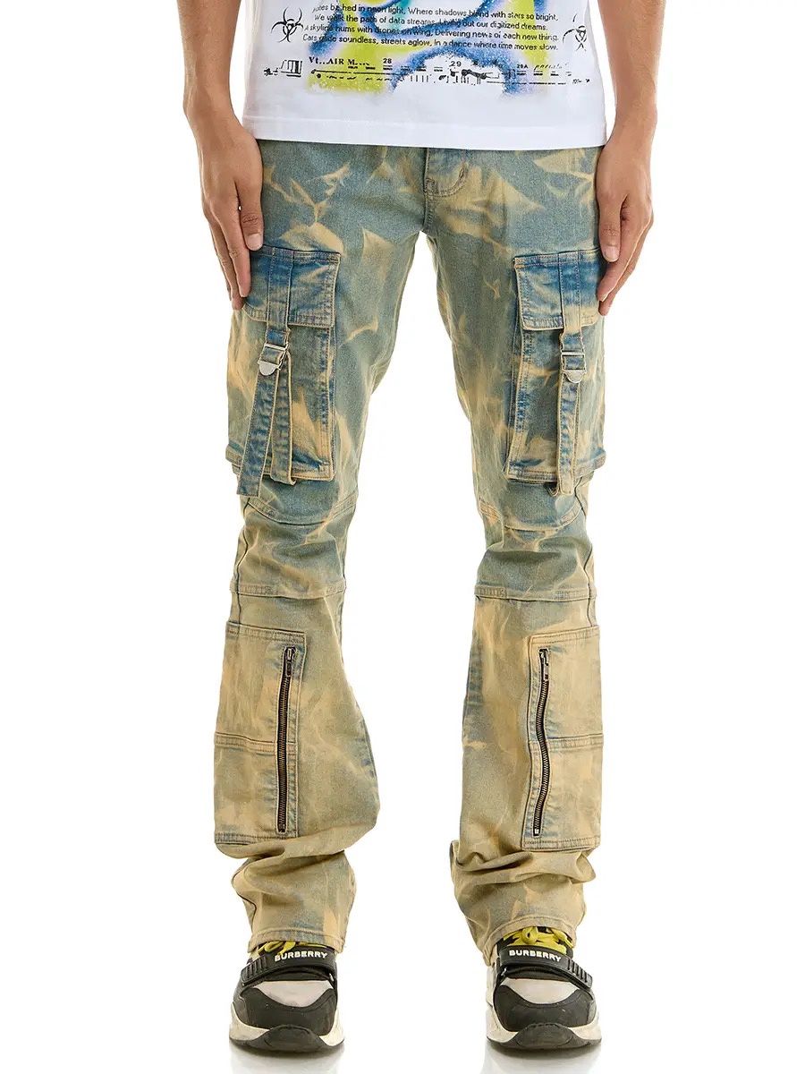 Cargo Flared Jeans Bleached