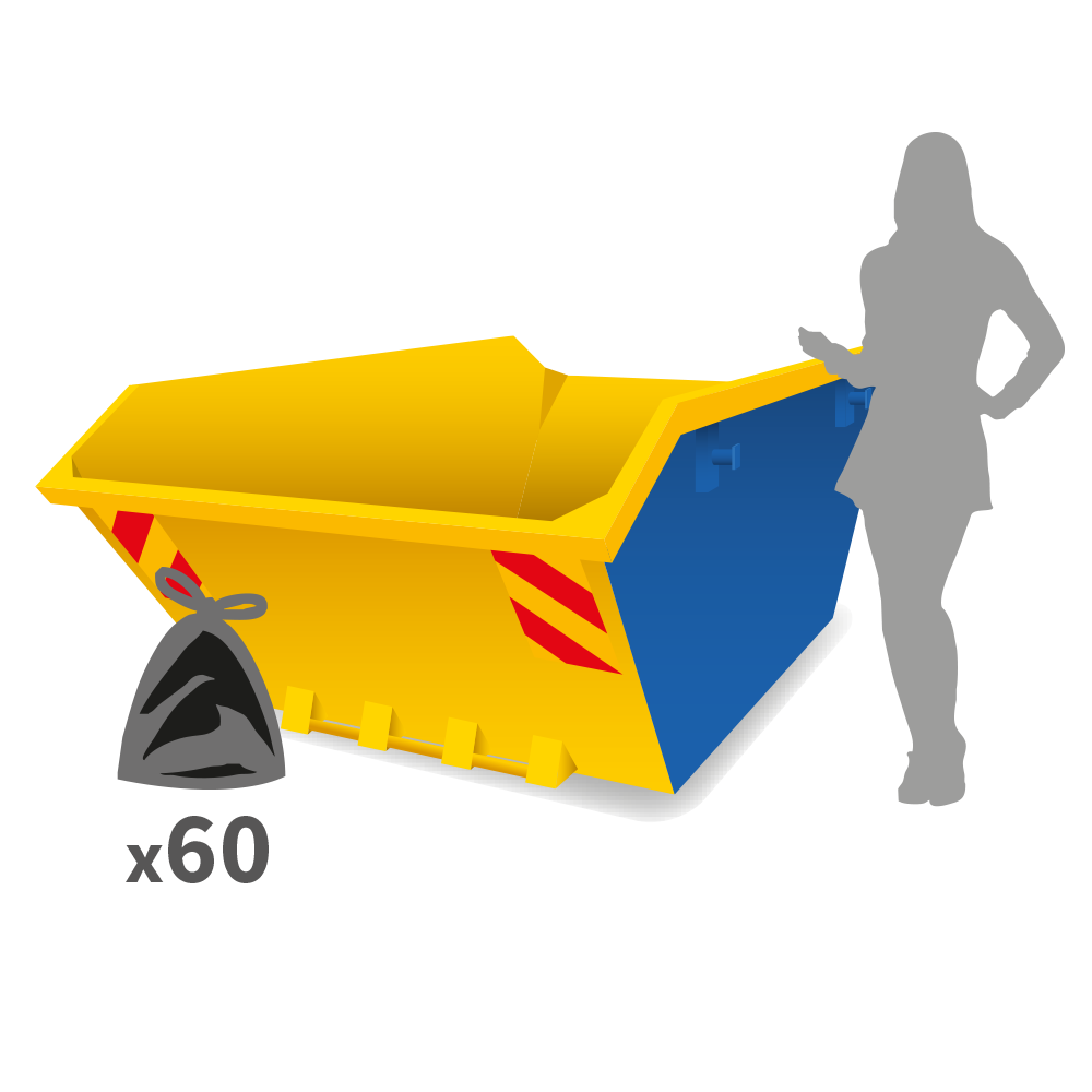 image of a 6 yard skip showing it can take 60 rubbish bags available to hire in dorset, hampshire and wiltshire