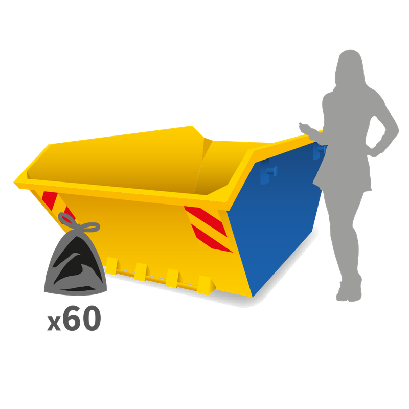 image of a 6 yard skip showing it can take 60 rubbish bags available to hire in dorset, hampshire and wiltshire