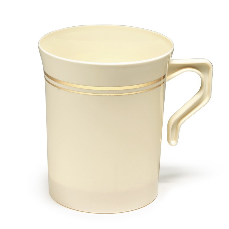 8 oz Coffee Mug Ivory &amp; Gold Line