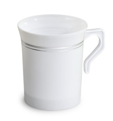 8 oz Coffee Mug White & Silver Line