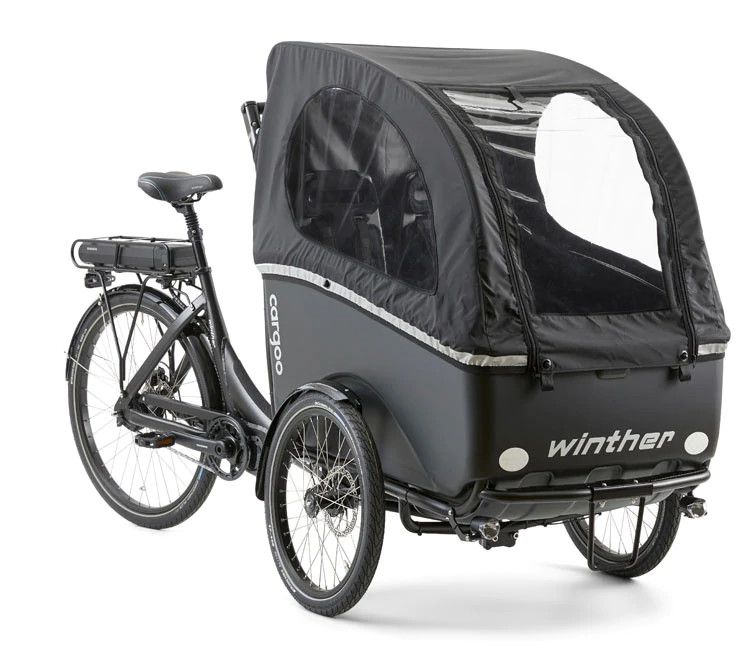 Winther E-Cargo - NEXUS 5, Color: NOIR (CAPOTE), Size: DEUX SIÈGES SIMPLES - DEUX ENFANTS