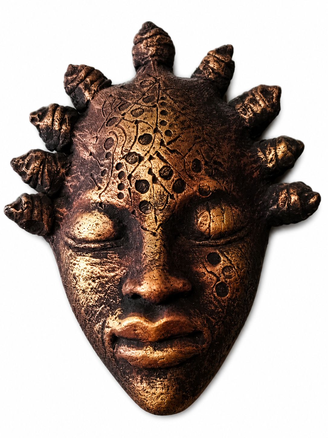 Handcrafted African-Inspired Decorative Wall Masks, Color: Maroon Female Bronze