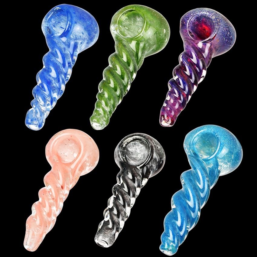 Auger Shell Twist Frit Glass Spoon Pipe | 3" | Colors Vary