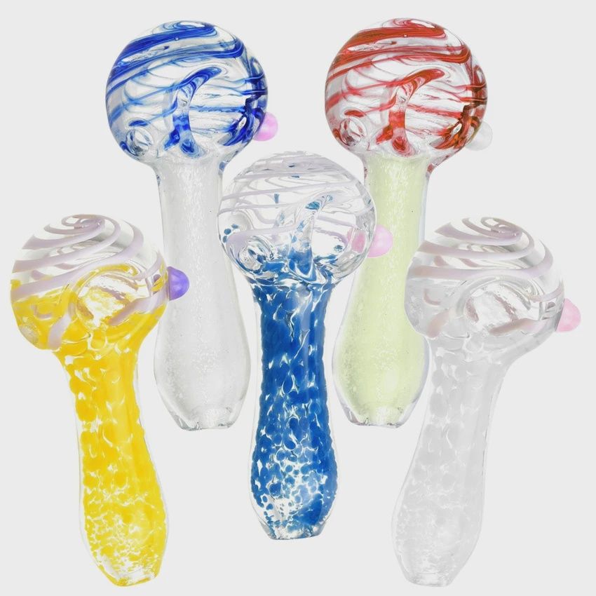 Swirl &amp; Frit Glass Spoon Pipe | 3.5" | Colors Vary