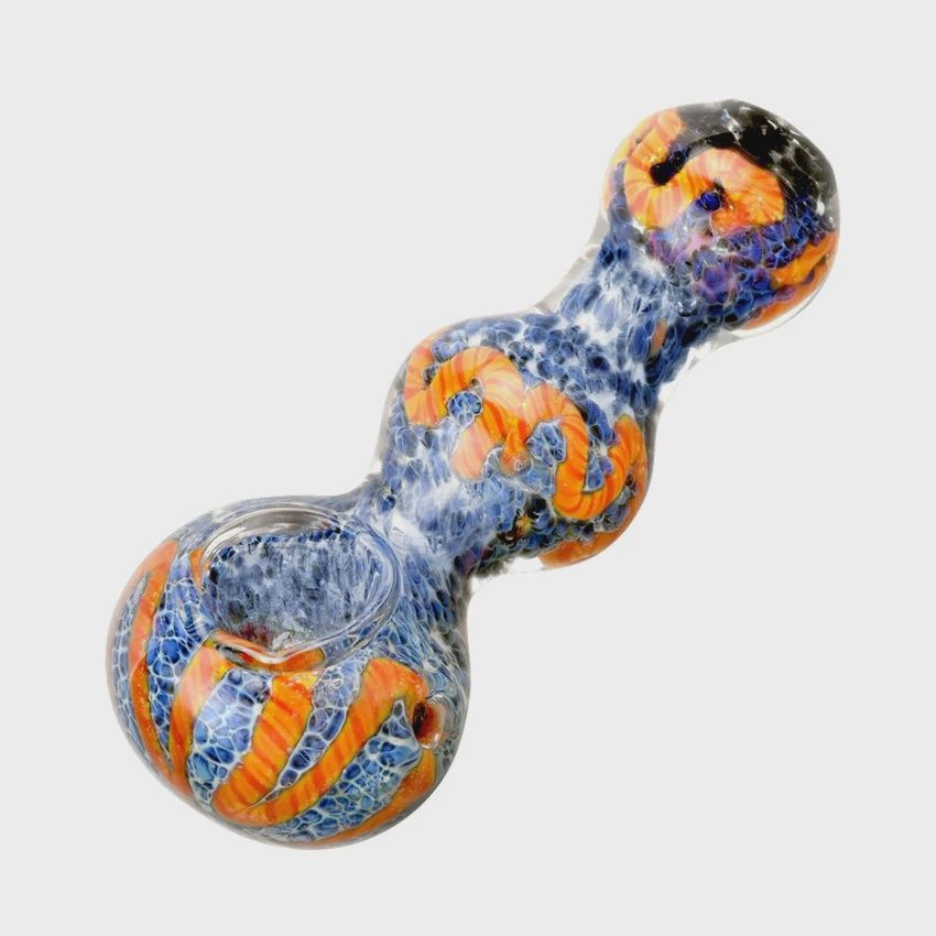 Stone Frit Squiggle Glass Spoon Pipe | 3.5" | Colors Vary