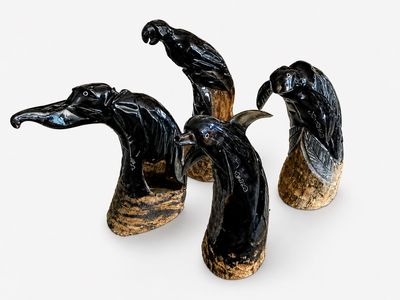 Hand-Carved Black Animal Sculptures