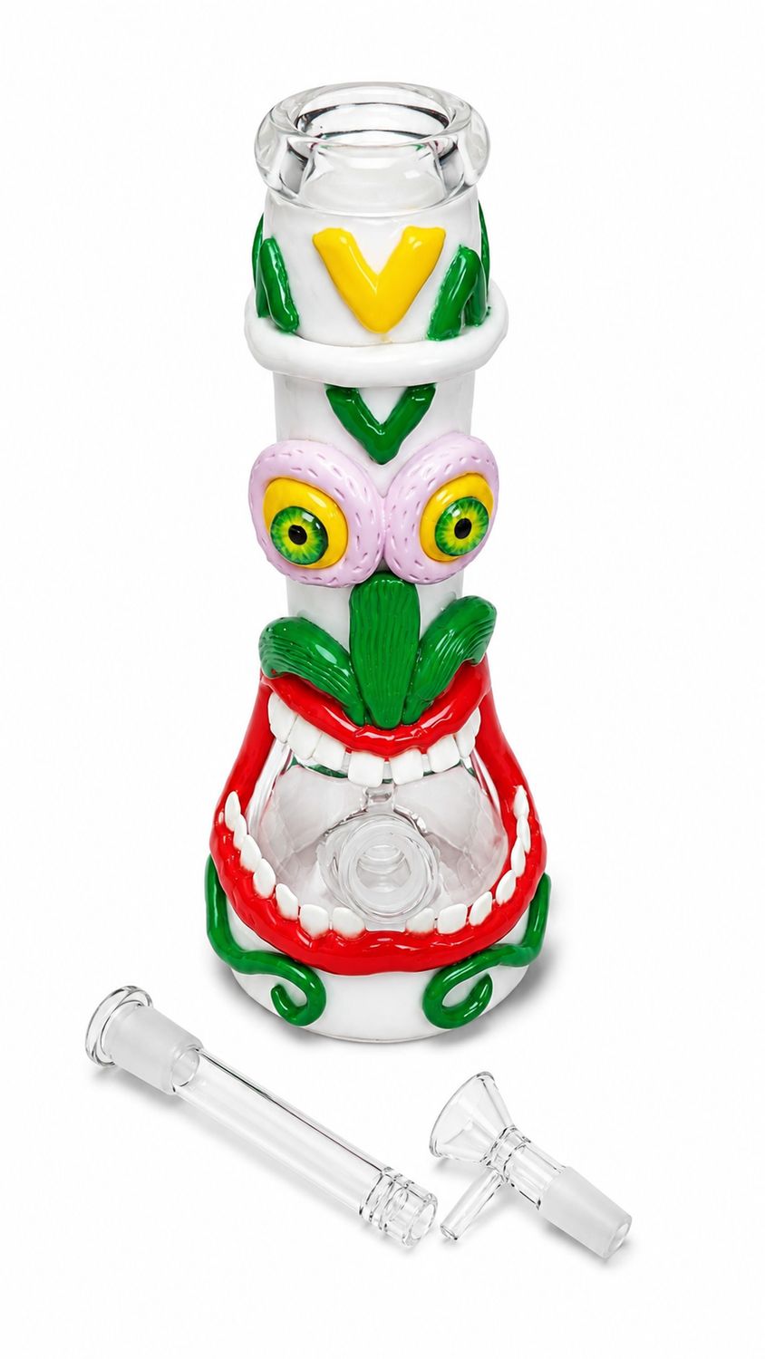 Screamin' Tiki 3D Painted Beaker Water Pipe - UV Reactive - 9.75", Color: white