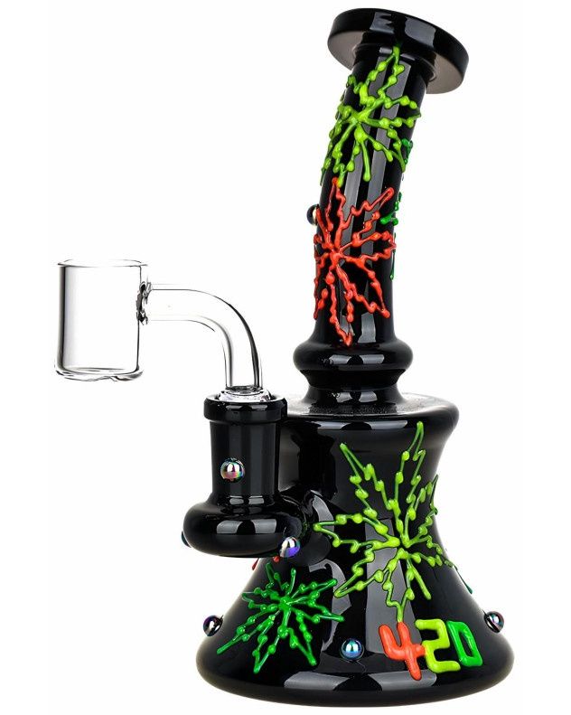 420 Neon Hemp Leaf Glow In The Dark Dab Rig
