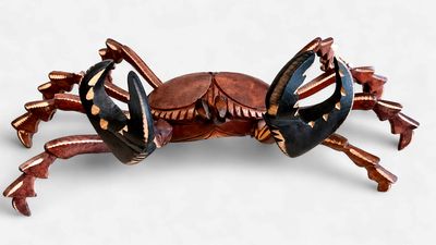 Hand-Carved Wooden Crab Sculpture