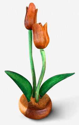 Handcrafted Wooden Tulip Duo Sculpture