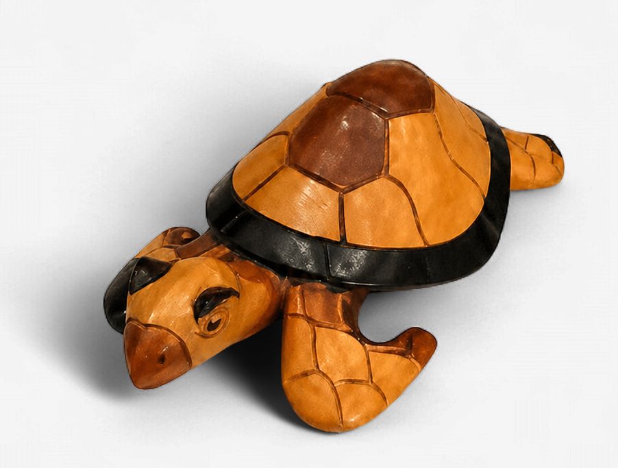 Hand-Carved Wooden Turtle Figurines, Design: Black Shell Sea Guardian