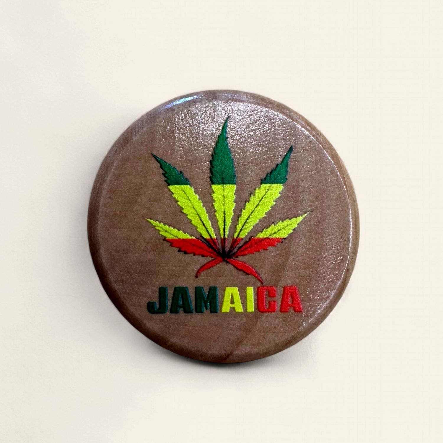 Wooden Grinder, Design: Rasta Ganja Leaf