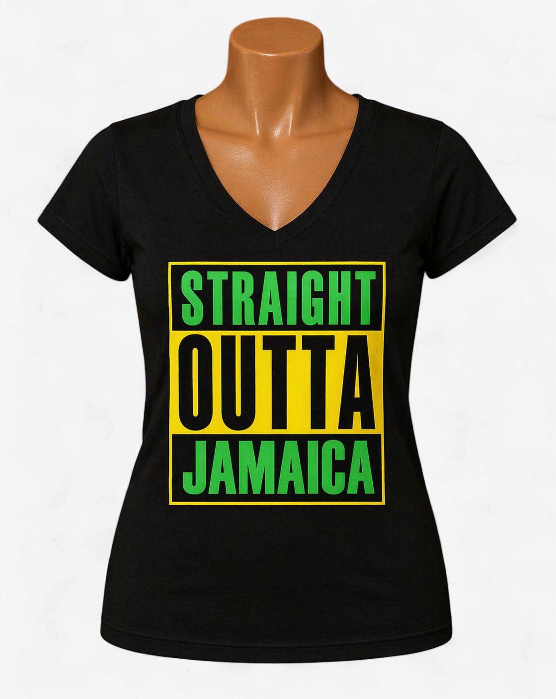 Straight Outta Jamaica Women’s V-Neck T-Shirt – Black