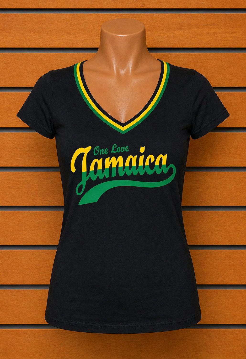 One Love Jamaica Script Women’s V-Neck T-Shirt