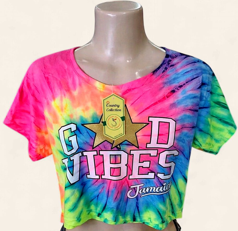 Rainbow Good Vibes Tie-Dye Crop Top, Size: S
