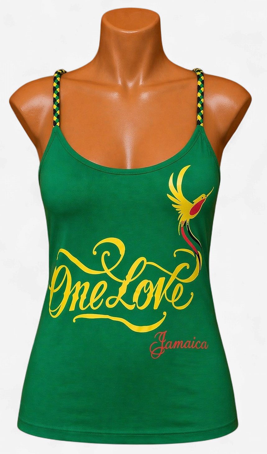One Love Jamaica Hummingbird Women’s Strappy Tank Top – Green