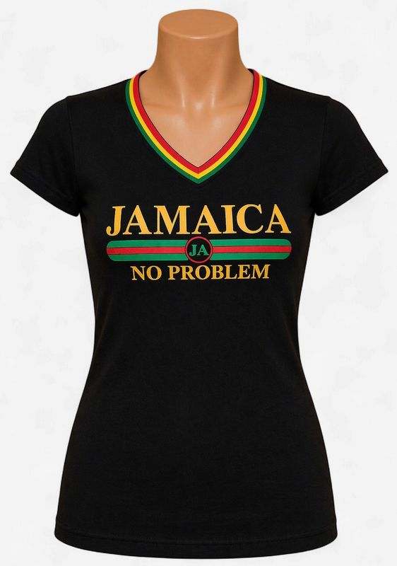 No Problem Rastafari Jamaica No Problem Rasta V-Neck Women’s T-Shirt