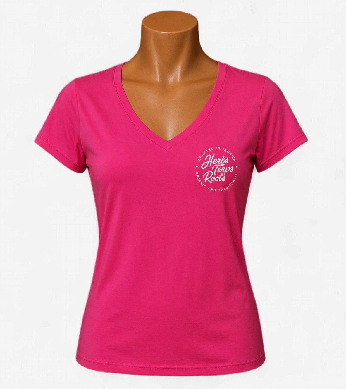 Herbs Terps Roots Jamaica Women’s V-Neck T-Shirt – Pink