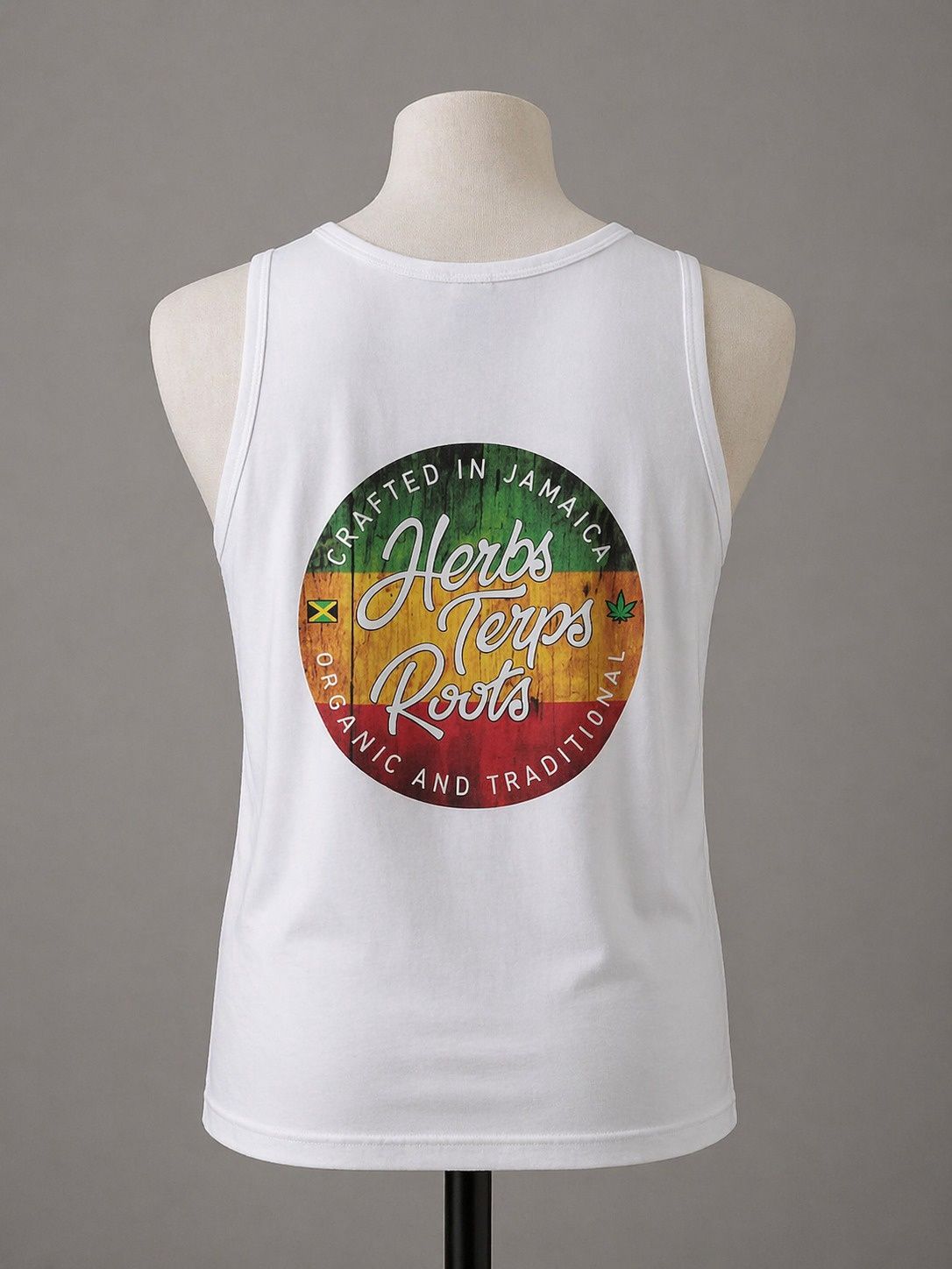 Herbs Terps Roots Rasta Circle Tank – Signature Back Print (White)