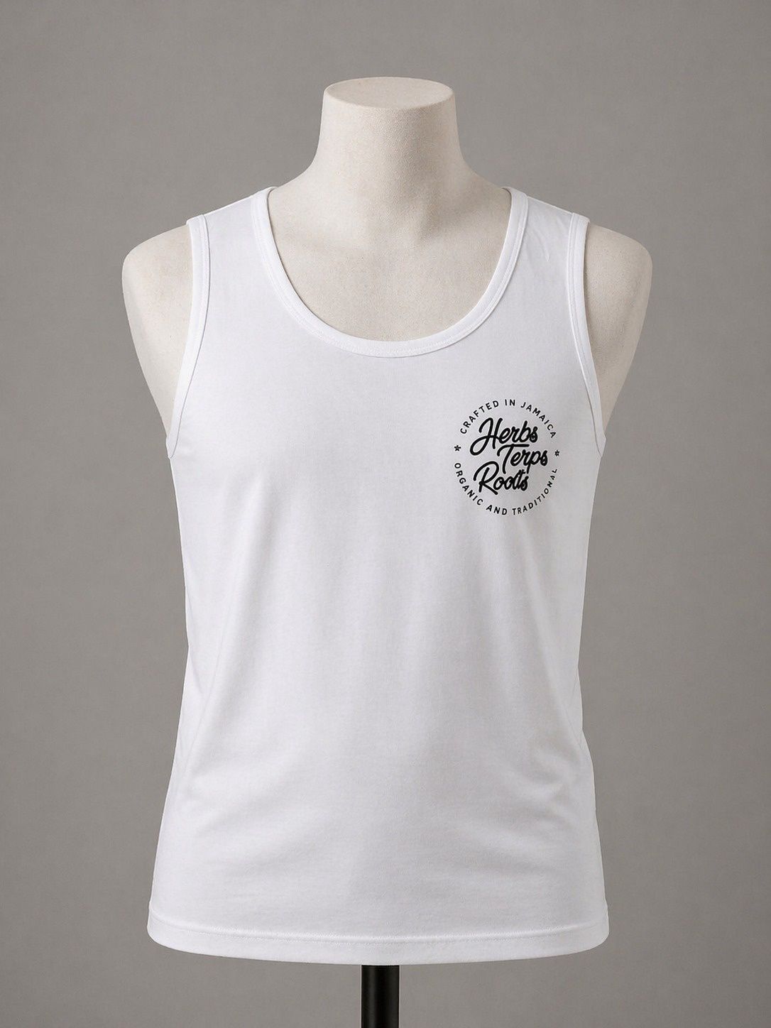 Herbs Terps Roots Rasta Circle Tank – Signature Back Print (White)