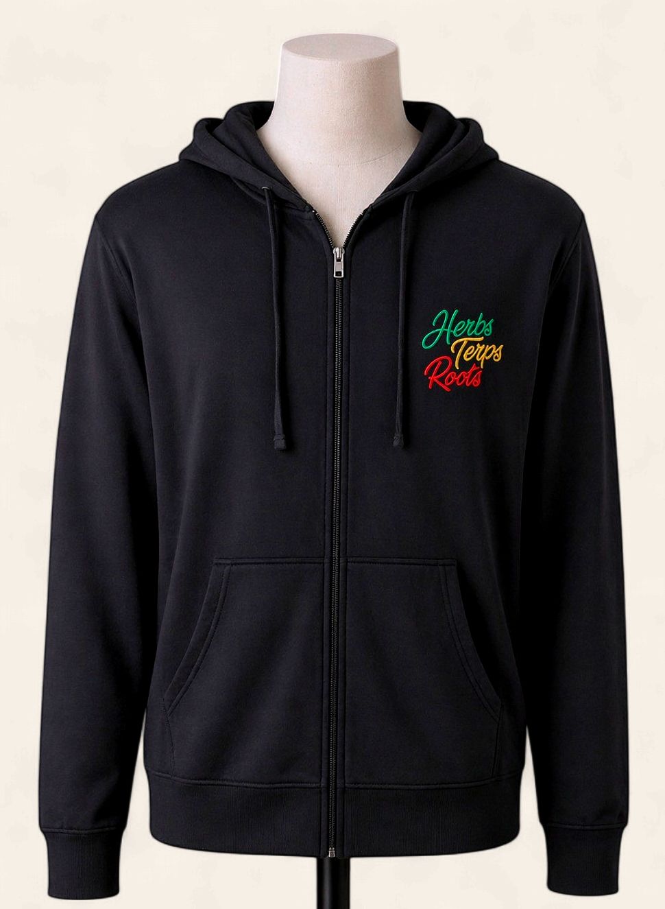 Herbs Terps Roots Black Zip-Up Hoodie (Classic Chest Logo)