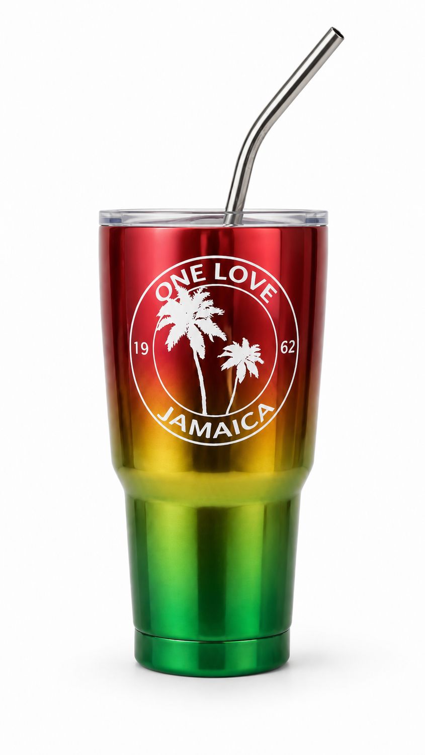 Jamaica Insulated Travel Mug with Straw (20oz, 30oz &amp; 40oz), Design: One Love Rasta 30oz