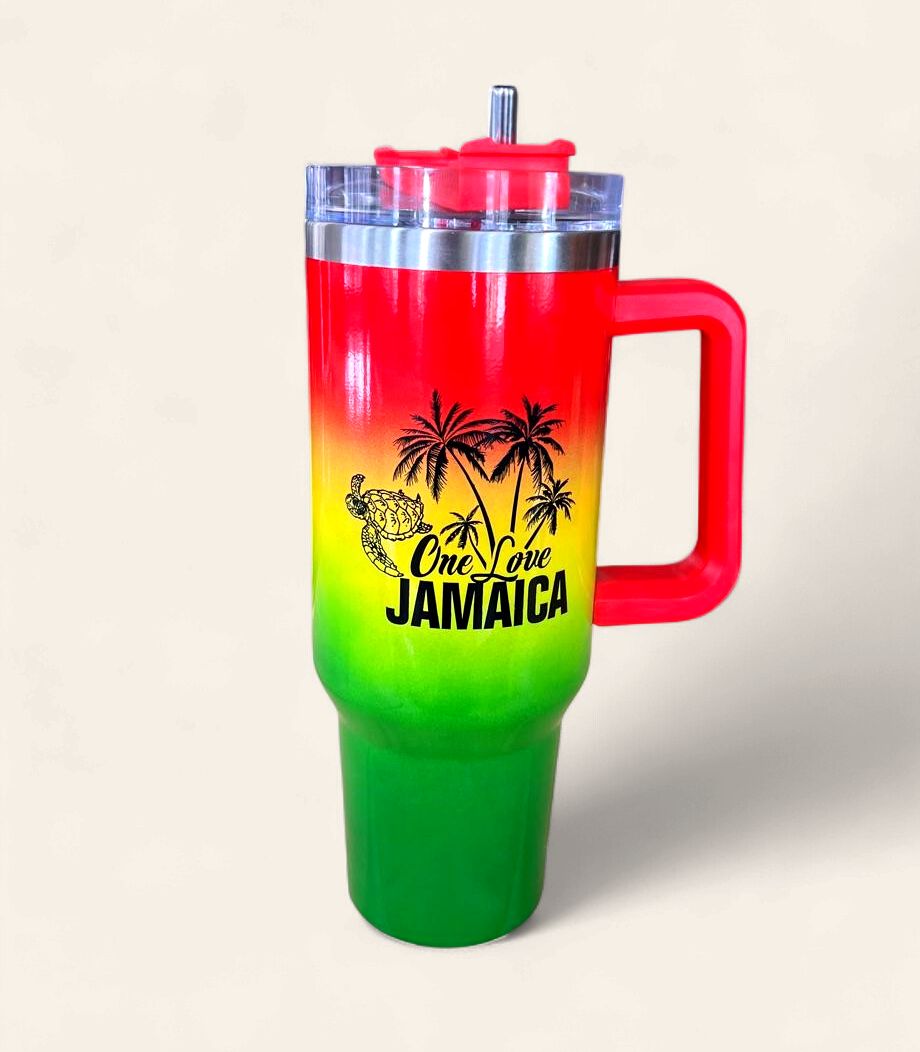 Jamaica One Love 40 oz Giant Insulated Travel Mug with Handle &amp; Straw