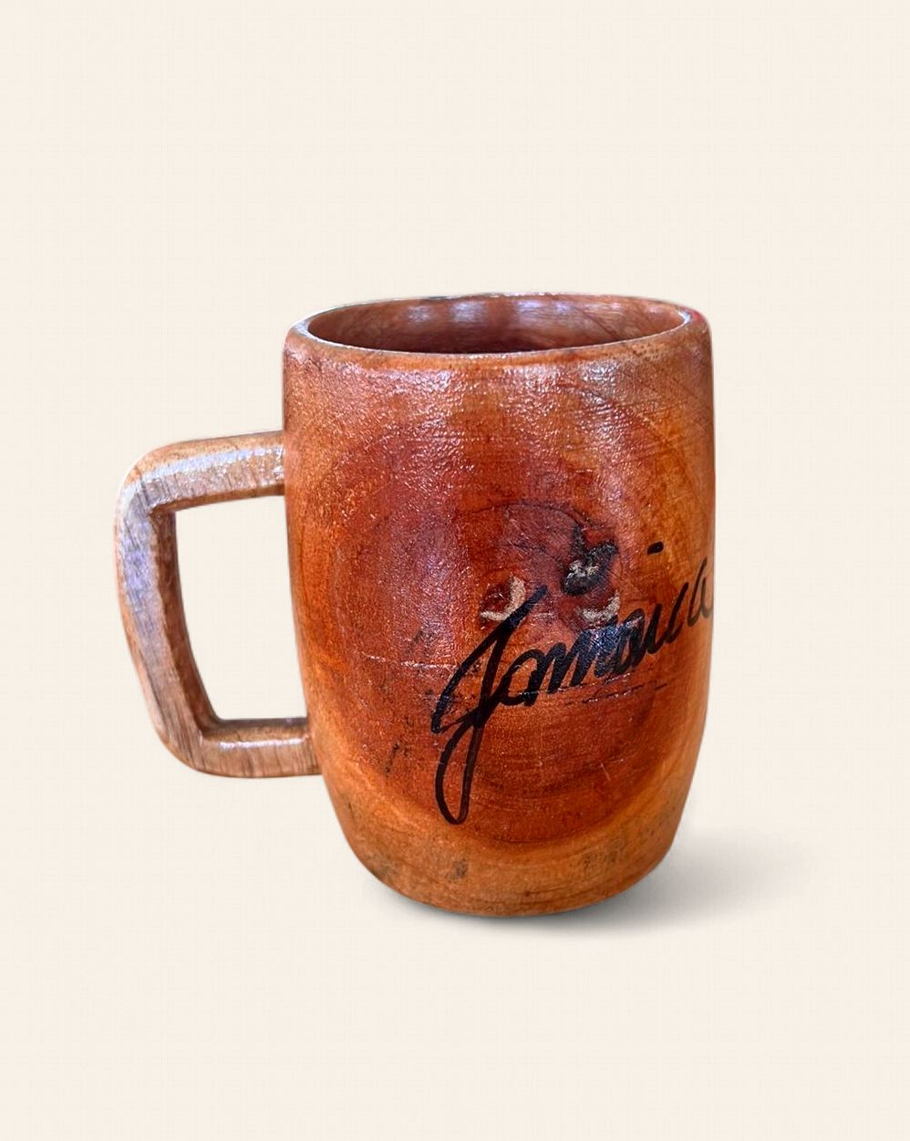 Jamaica Rustic Cocoa Script Wooden Coffee Mug 12 oz