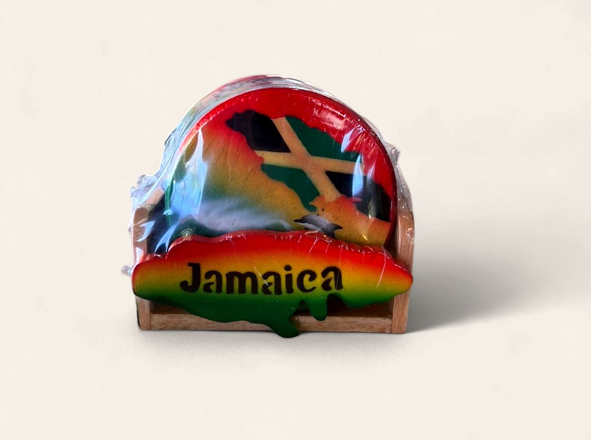 Jamaica Vintage Island Badge Ceramic Drink Coaster, Design: Jamaica Vintage Island Badge Ceramic Drink Coaster Rasta circle