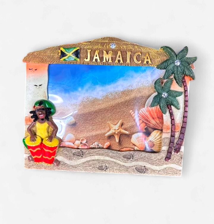 Jamaica Vacation Souvenir Photo Frame – Island Beach Theme Decor, Design: Reggae Singer Frame