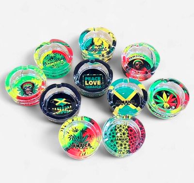 Jamaica Glass Ashtray – Premium Rasta Edition (Assorted Designs)