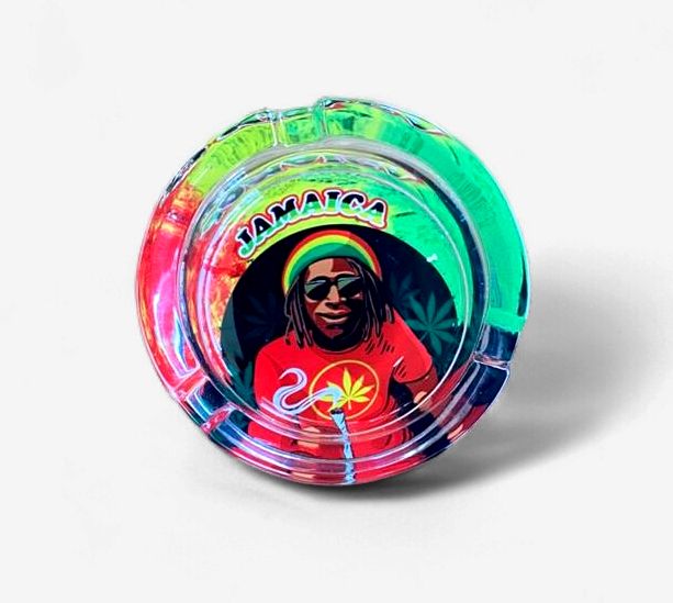 Jamaica Glass Ashtray – Premium Rasta Edition (Assorted Designs)