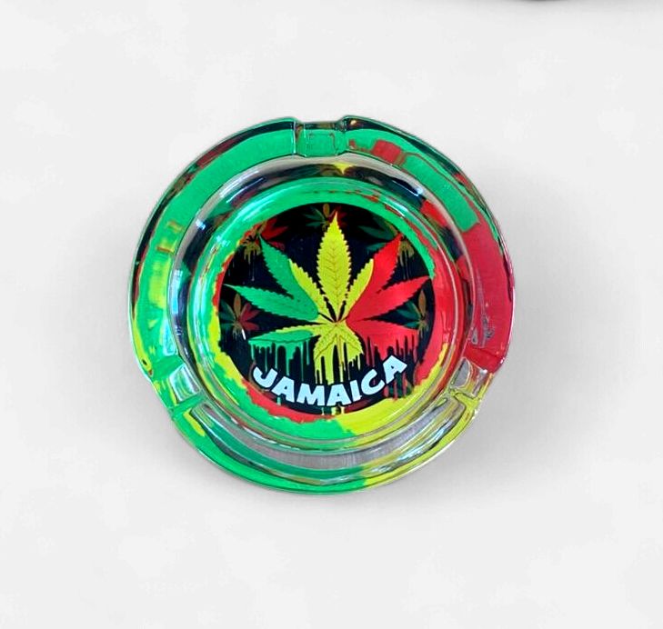 Jamaica Glass Ashtray – Premium Rasta Edition (Assorted Designs)