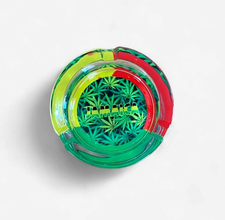 Jamaica Glass Ashtray – Premium Rasta Edition (Assorted Designs)