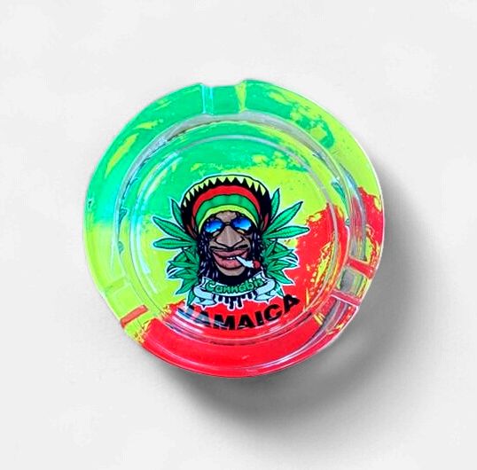 Jamaica Glass Ashtray – Premium Rasta Edition (Assorted Designs)