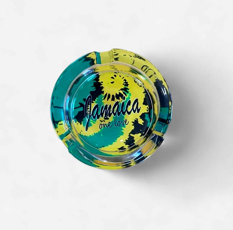 Jamaica Glass Ashtray – Premium Rasta Edition (Assorted Designs)