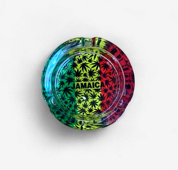Jamaica Glass Ashtray – Premium Rasta Edition (Assorted Designs)
