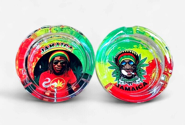 Jamaica Glass Ashtray – Premium Rasta Edition (Assorted Designs), Design: Jamaica Flag