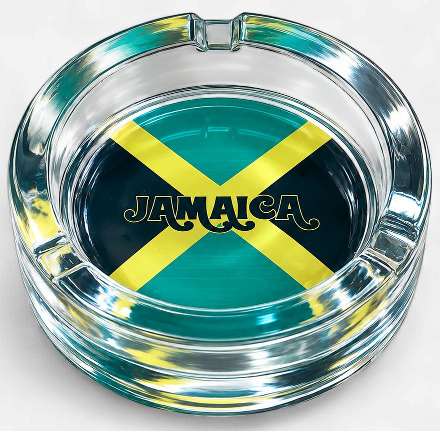 Jamaica Souvenir Glass Ashtray, Design: Jamaica Flag Glass Ashtray