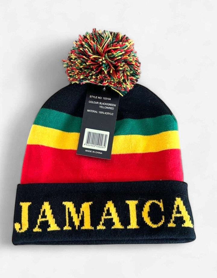 Rasta Knit Beanie Hat, Design: Striped