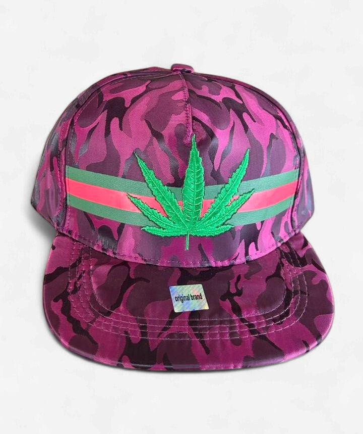 Camo Rasta Leaf Snapback Cap, Color: Pink