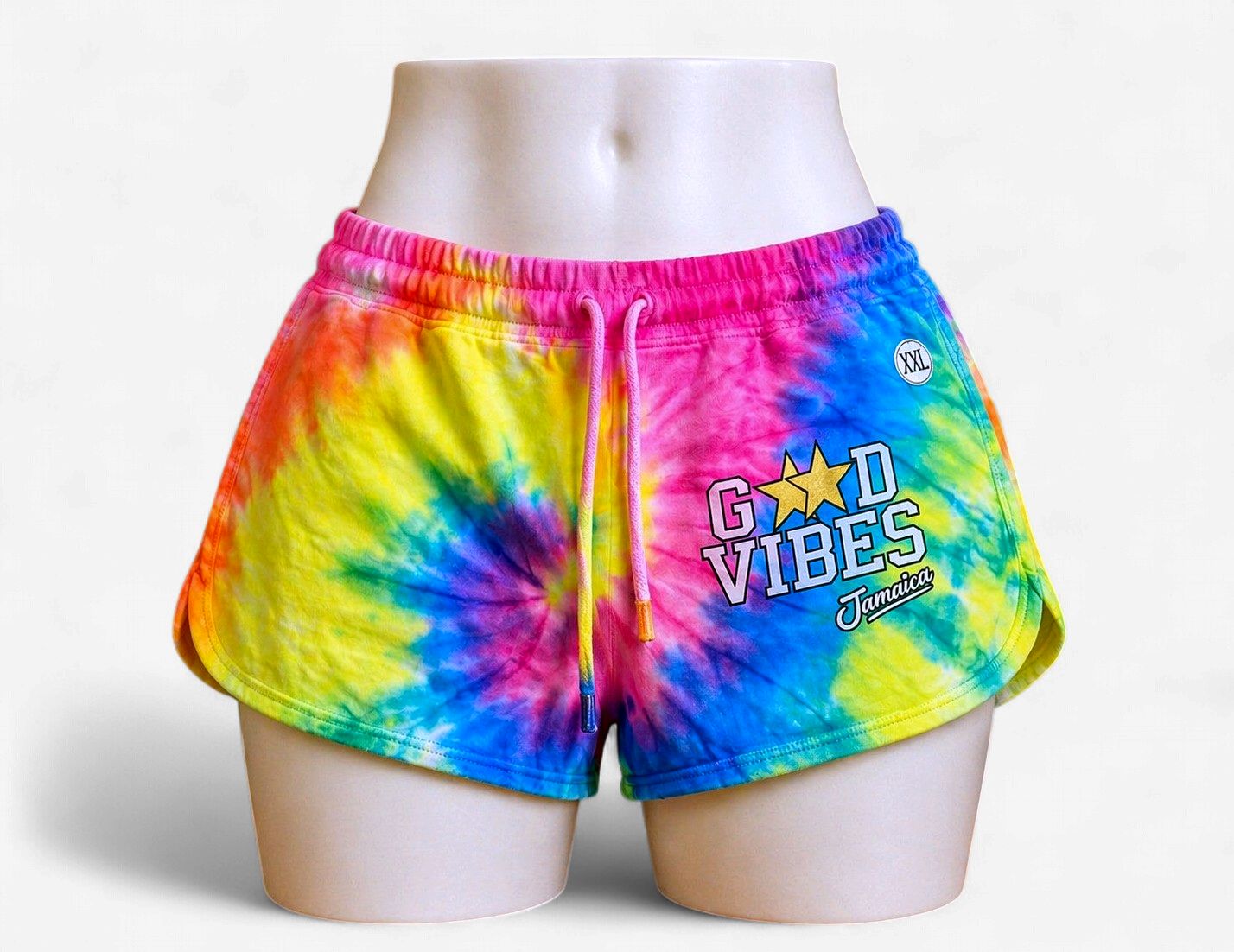 Good Vibes Tie-Dye Jamaica Shorts – Summer Edition, Size: XXL
